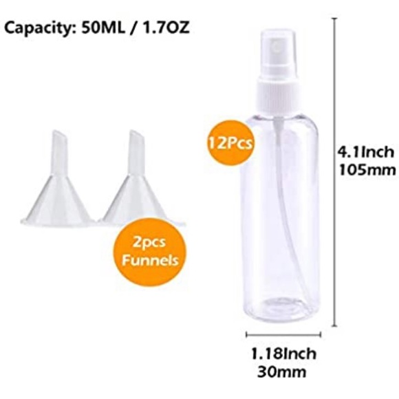 12 Pack 50ml/1.7oz Clear Spray Bottles - Picture 2 of 9